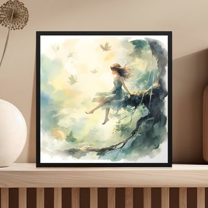 Whimsical Forest Fairy Digital Art, Printable Fantasy Wall Decor, Ethereal Woodland Nymph Illustration, Enchanted Nature Scene Poster