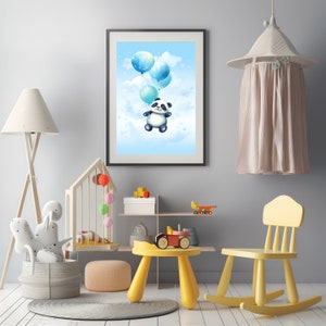 Bundle, Blue Baby Panda with Balloons , 5 different designs, Printable ,size 16x20 inches