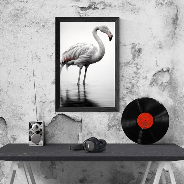 Black and White Printable Flamingo Wall Art I Print 25 sizes IModernArt ITouch of colour I Bird I NatureI SerenityI 5 files I  Hint of color