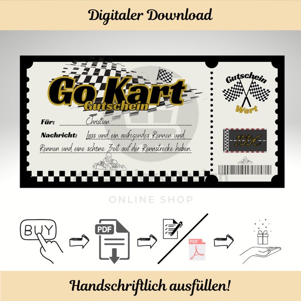 Gutschein GoKart | Personalisierter Gutschein | Kart Gutschein | Gutschein Karte | Rennsport Gutschein | Einzigartige Geschenkidee