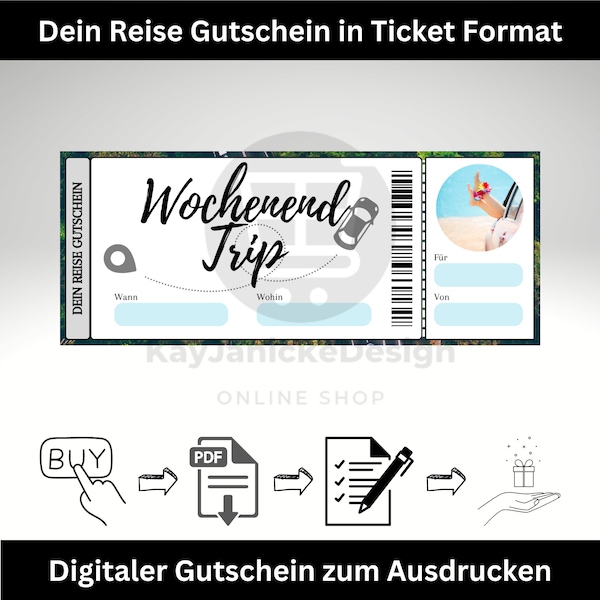 Reisegutschein Vorlage: Digitaler Download für einen Wochenende Ticket, Reisegutschein, Wochenendtrip oder Ausflug