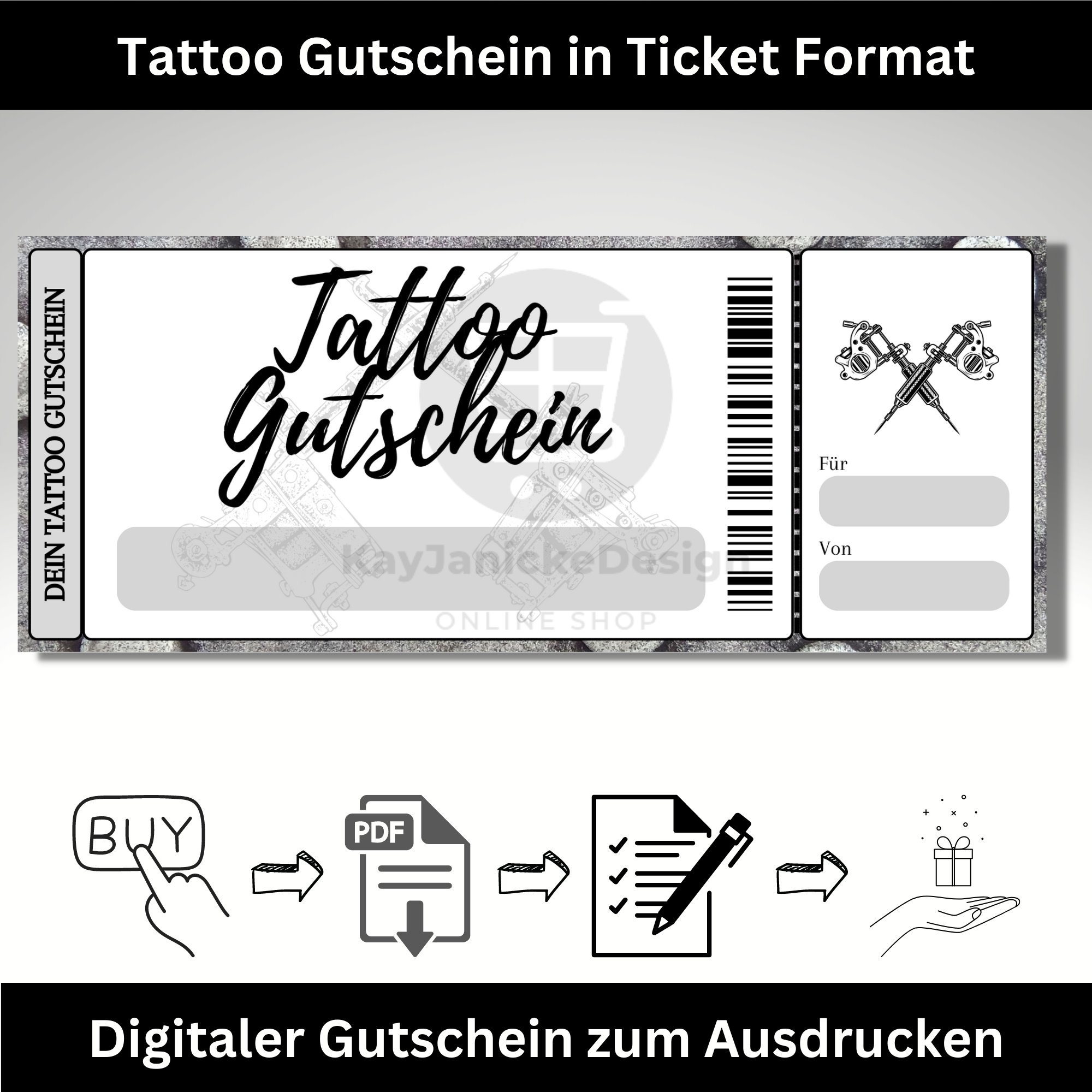 Tattoo Gutschein Vorlage Digitale DownloadDatei im Ticketformat zum
