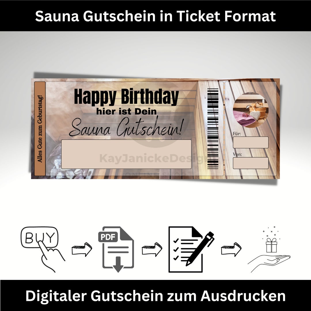 Sauna Voucher Template as a Birthday Gift Digital Download to Print Out