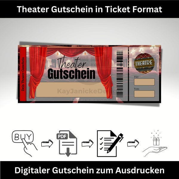 Theater Gutschein Vorlage: Digitaler Download für einen Theater Erlebnis zum verschenken.