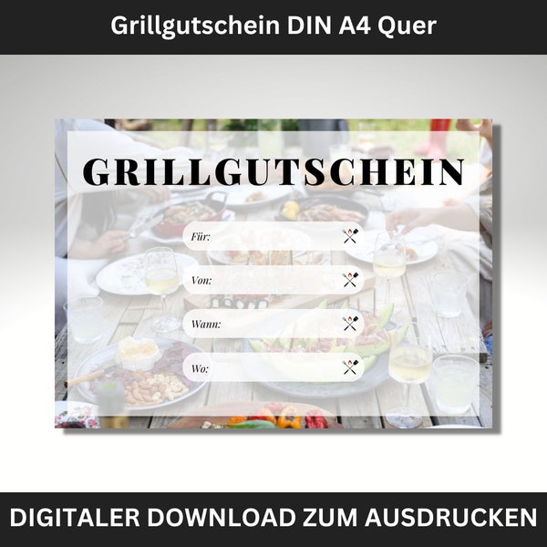 Grill voucher digital to print out and give away in DIN A4 format. / Voucher for a birthday or other occasion.