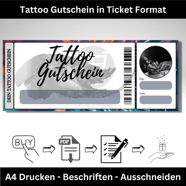 Tattoo Voucher Template Digital Download File in Ticket Format to Print ...