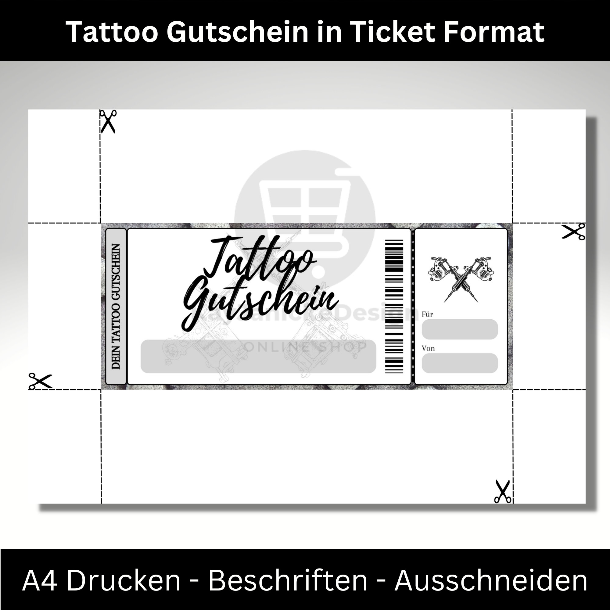 Tattoo Gutschein Vorlage Digitale DownloadDatei im Ticketformat zum