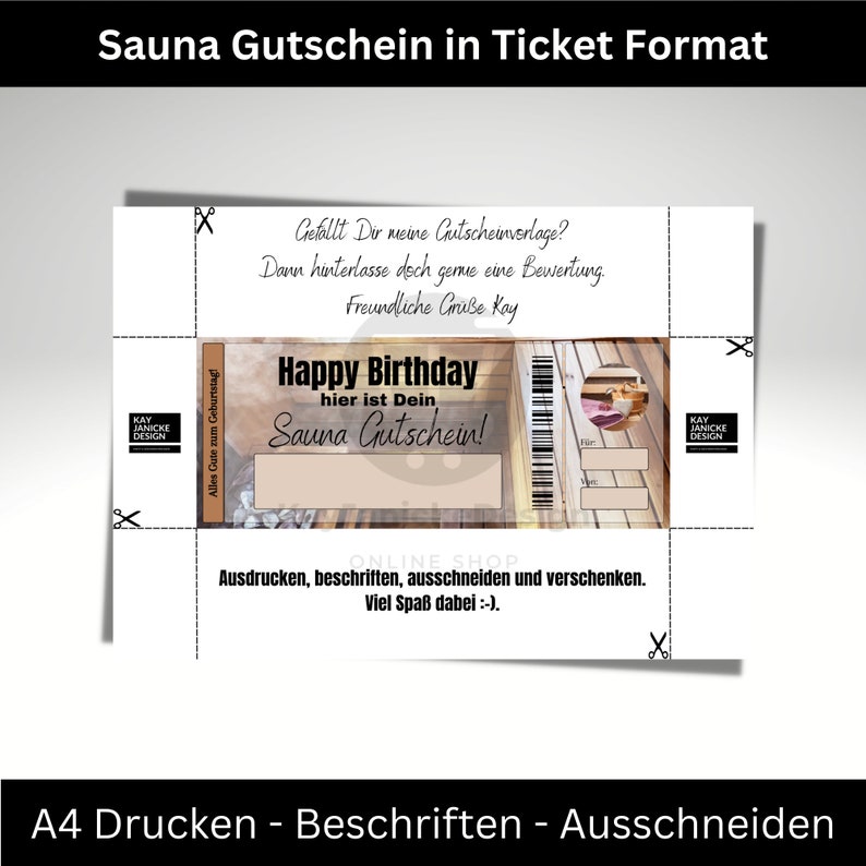 Sauna Voucher Template as a Birthday Gift Digital Download to Print Out