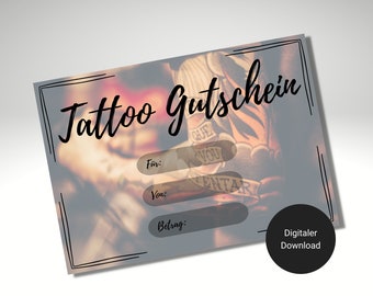 Tattoo voucher digital to print out and give away in DIN A4 format. / Voucher for a birthday or other occasion.