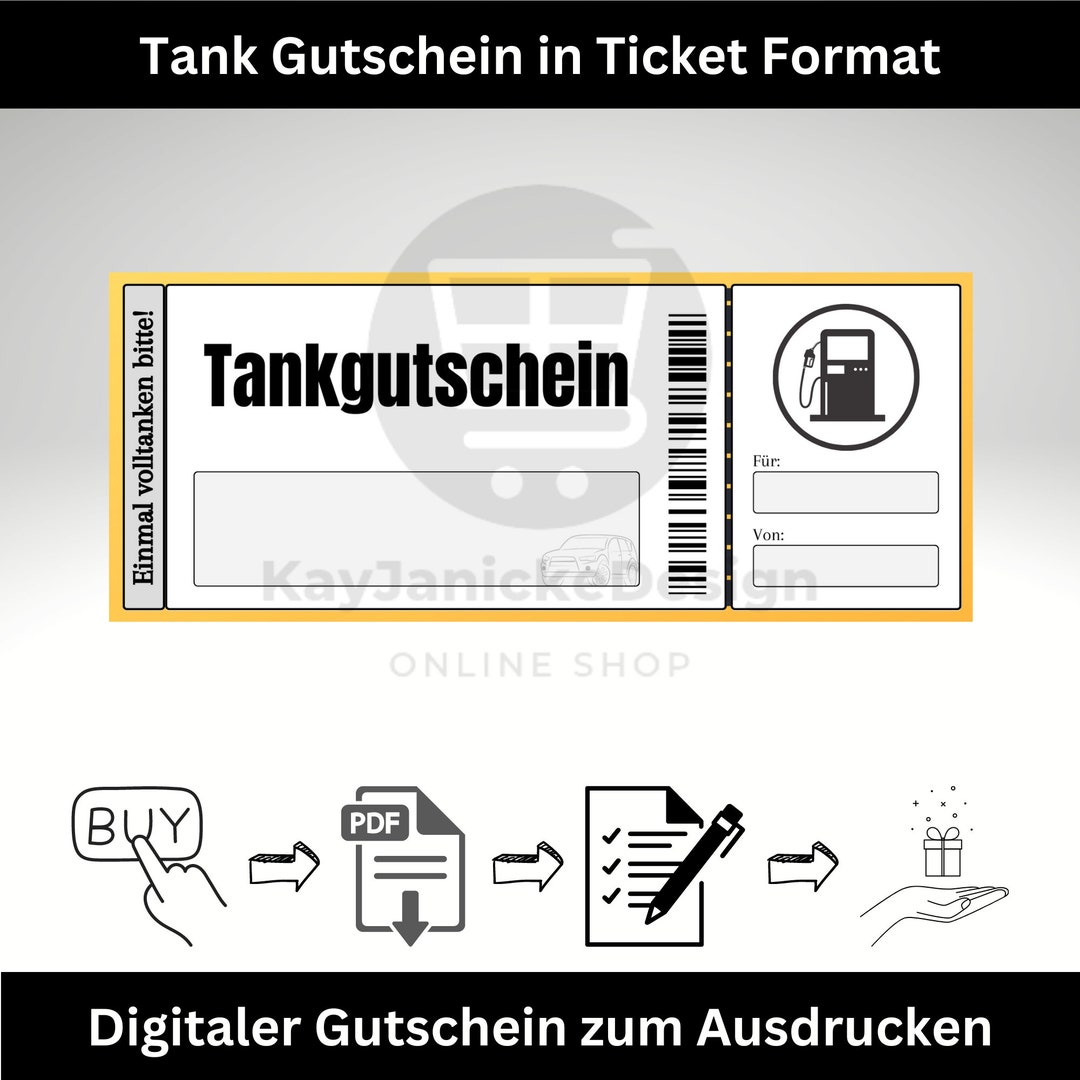 Tankgutschein Vorlage Digitaler Download Geschenkidee. Zum Etsy