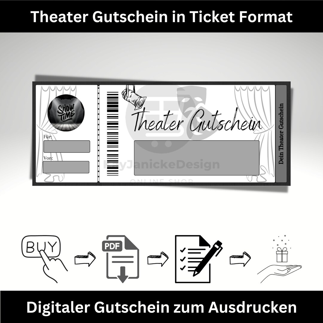 Theater Voucher Digital Template Black and White Digital Download for