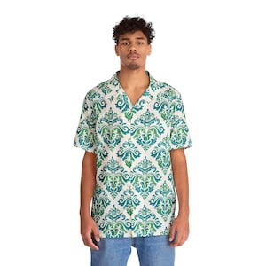 Men&#39;s Blue and Green Print Hawaiian Shirt