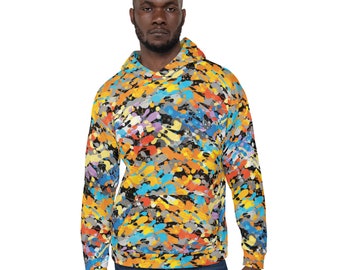 Multicolor Paint Brush Strokes Yellow and Blue Print Unisex Hoodie