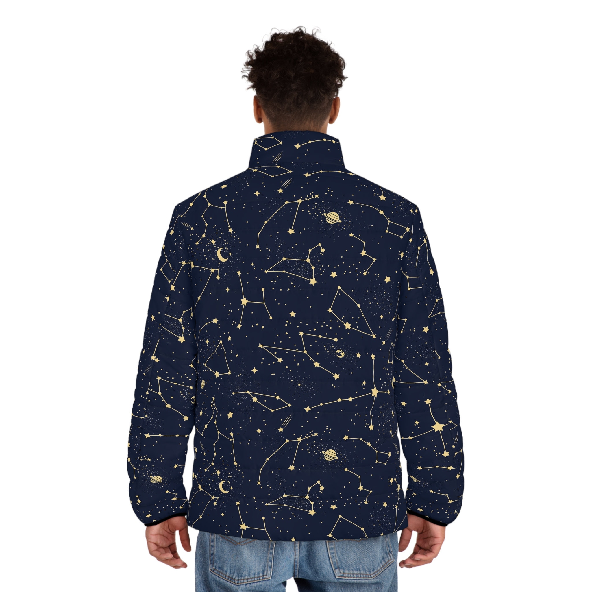 Men's Constellations Space Print Navy Blue Puffer Jacket - Etsy