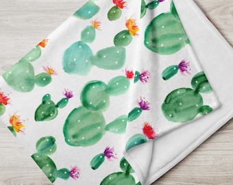 Cactus Print Fleece Throw Blanket