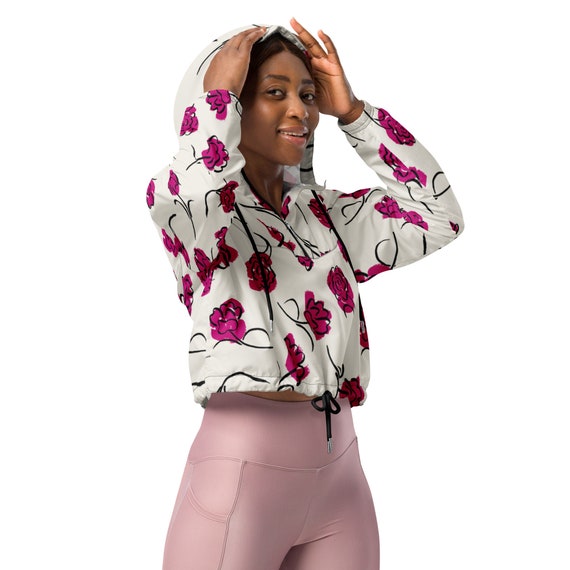 Womens Pink Poppy Print Cropped Jacket Etsy UK