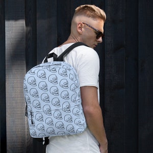 Sac à Dos Crâne Imprimé Bleu Taille Moyenne
