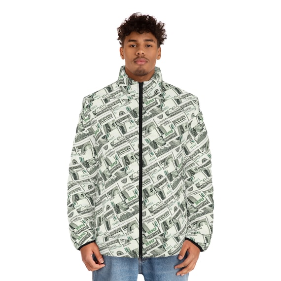 Men's 100 Dollar Print Puffer Jacket - Etsy