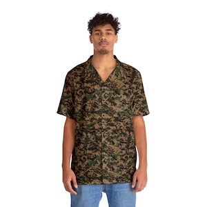 Men&#39;s Camouflage Green Pixel Hawaiian Shirt