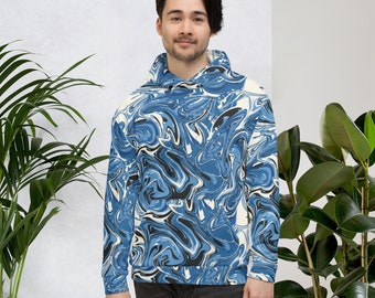 Felpa con cappuccio unisex ricciolo blu e bianco