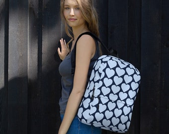 Blue Hearts Pattern With White and Blue Flowers - Backpack  display picture 1