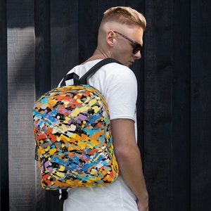 Sac à Dos Multicolore Coups de Pinceau Imprimé Abstrait Taille Moyenne