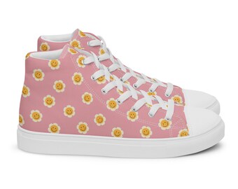 Chaussures montantes en toile Smiley Faces roses pour femmes