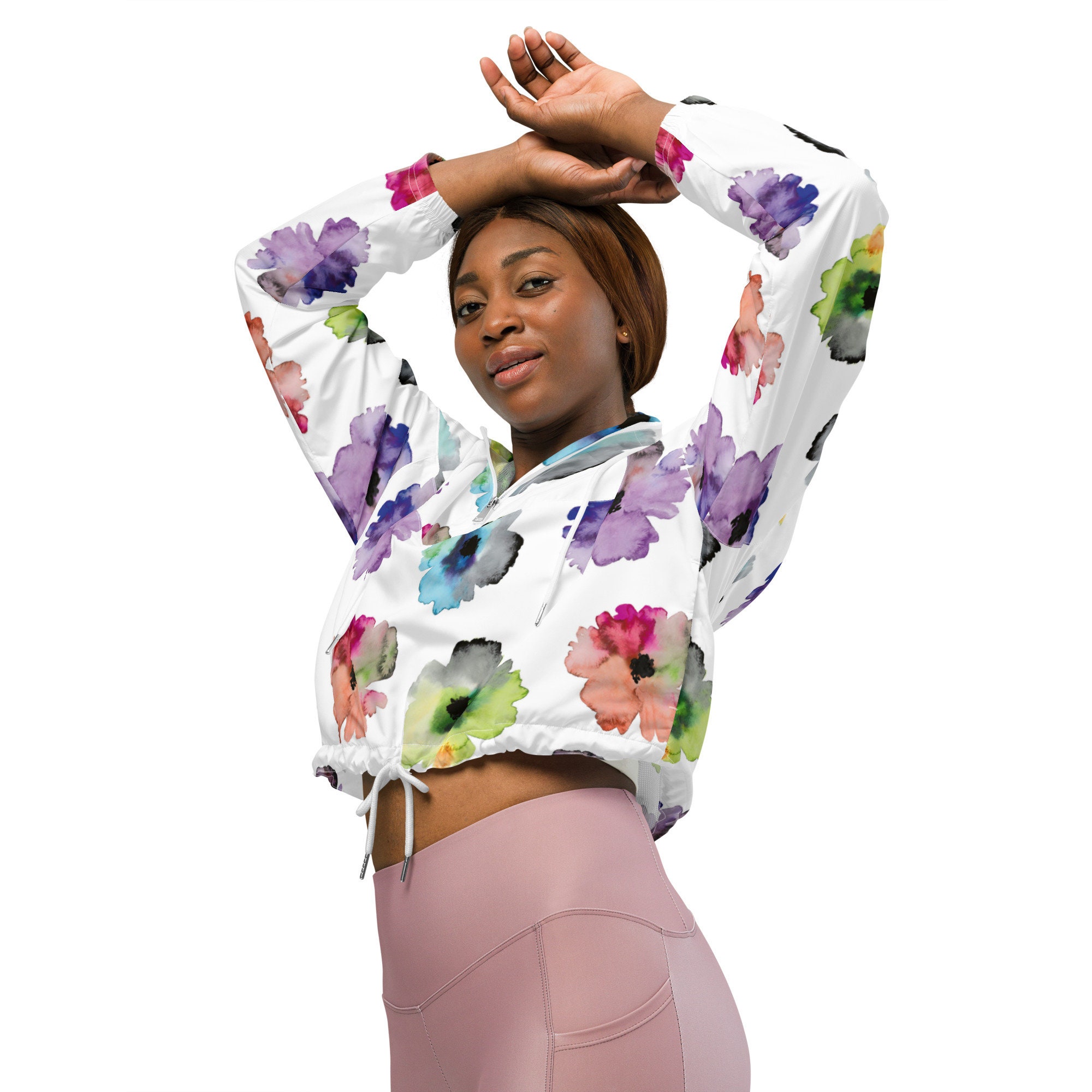 Womens White Floral Print Cropped Jacket - Etsy