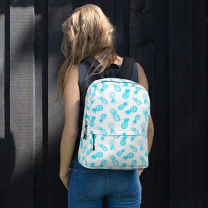 Sac à Dos Ananas Imprimé Bleu et Blanc Taille Moyenne
