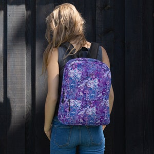 Sac à Dos Imprimé Floral Violet et Bleu Taille Moyenne