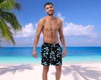 Herren Schwarze und Blaue Blumen Recycled Badehose