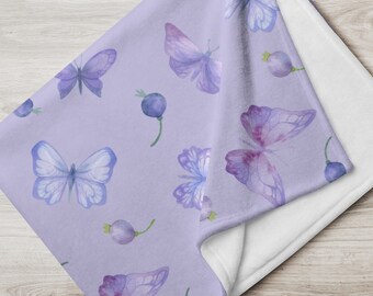 Purple Butterfly Print Fleece Throw Blanket