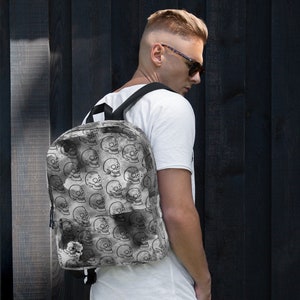 Sac à Dos Tête de Mort Noir Aquarelle Imprimé Taille Moyenne
