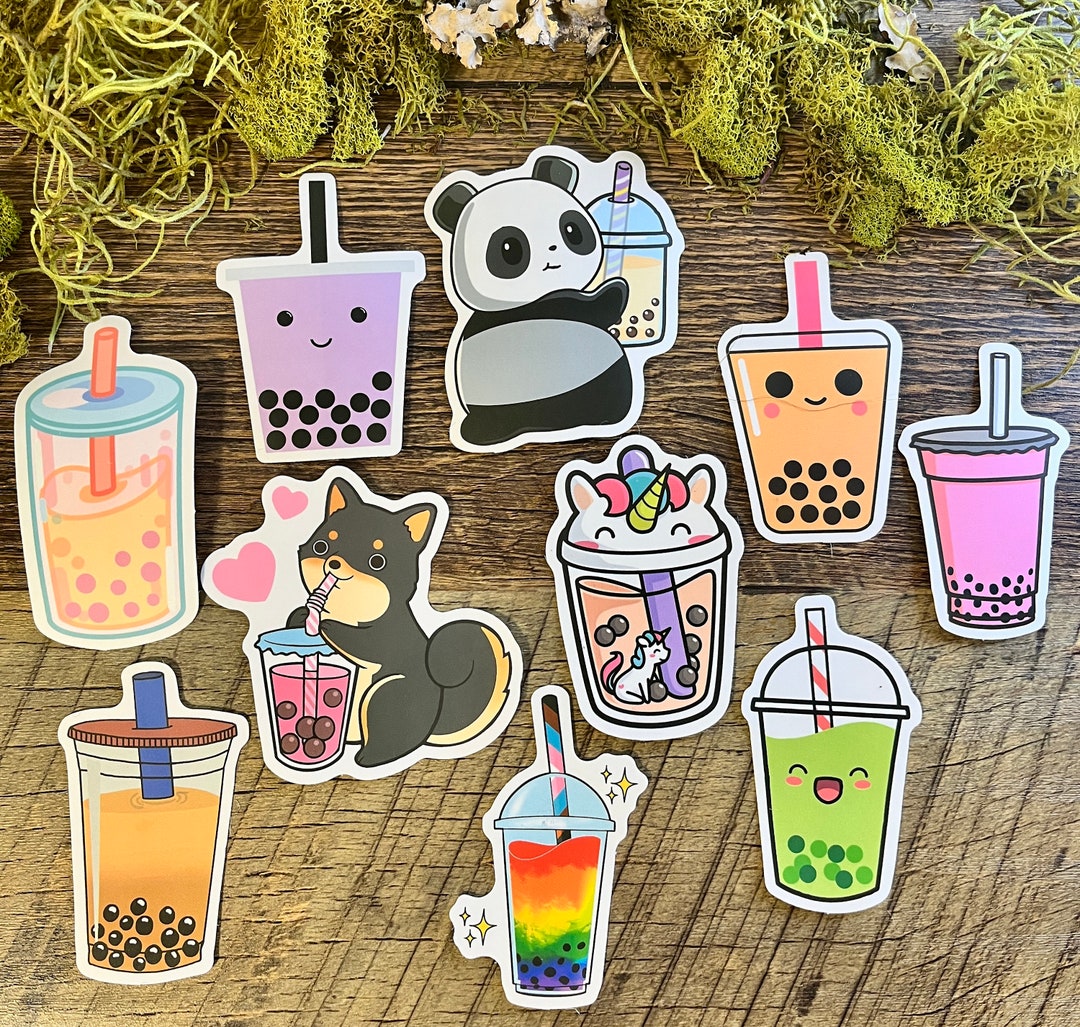 Funbot Sticker Pack Cute Pets & Boba Sticker Pack / Die-cut Matte Stickers / Colorful ...
