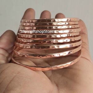 Set of Solid Copper Bangles / Set of 9 Pc Hammered Bangles / Pure Copper /Copper Bangles / Bracelets / Gift For Women /Wedding Gift. image 2