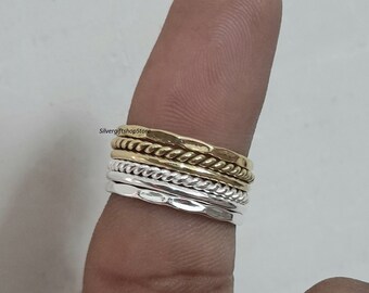 Handmade Gold Stacking Rings Set: Sterling Silver & Rope Twist