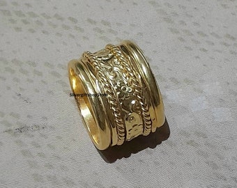 Flower Spinner ring-22k Gold Plated Spinner Ring-Men & Women Spinner- Fidget Ring- Handmade Gold Spinner Ring -Thumb Ring -Anniversary Gift.