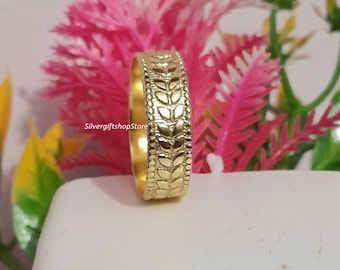Handmade 14K Gold Plated Leaf Ring: Vintage Floral Band