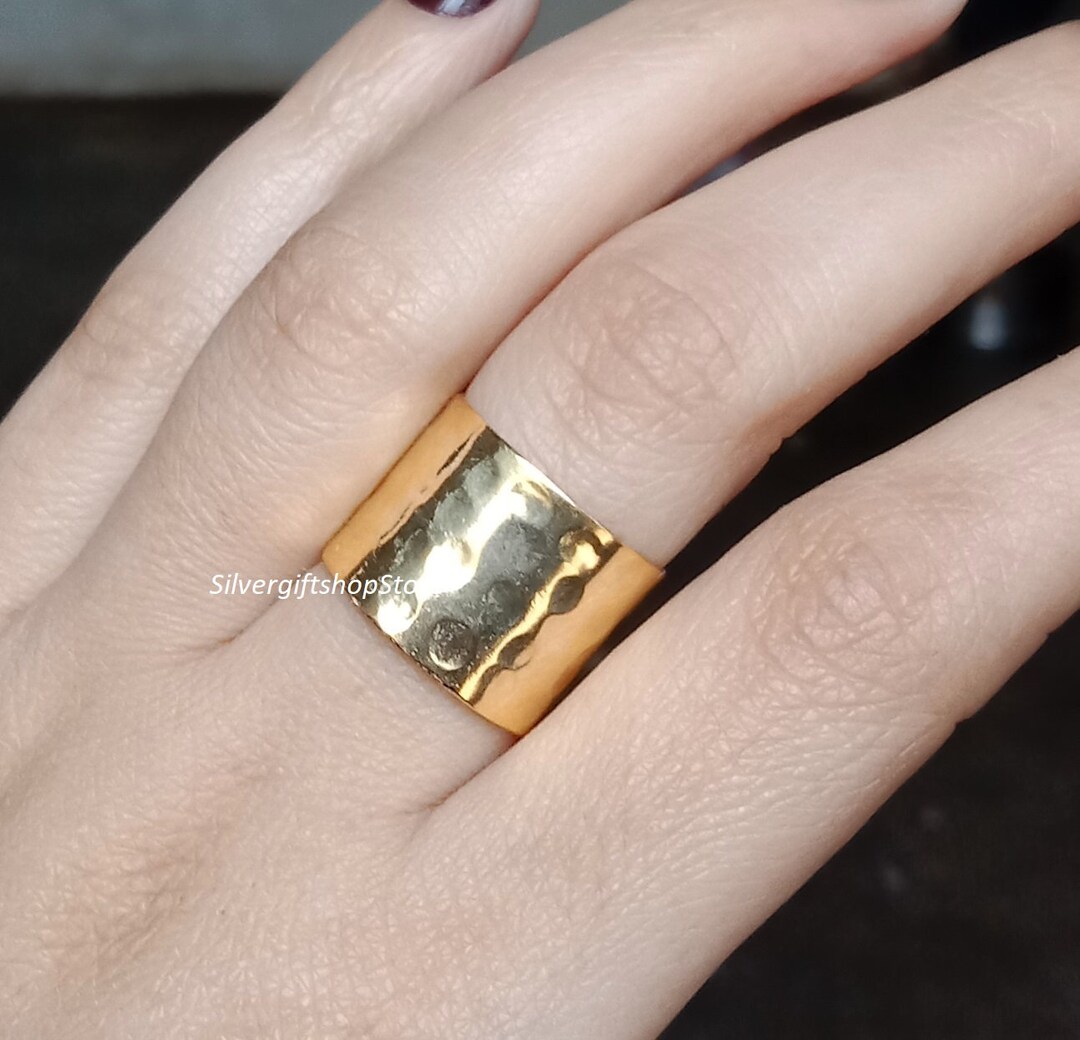 Handmade Wide Hammered Gold Plated Sterling Silver Ring (16mm) - Etsy