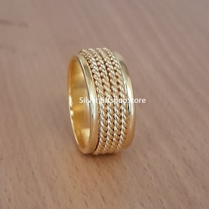 18K Gold Plated Spinner Ring, Fidget Ring, Handmade Ring, Yellow Gold Plated Ring, Gift For Her, Anxiety Ring, Beautiful Anniversary Gift.