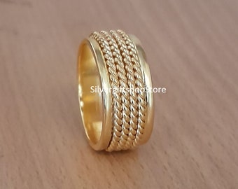 18K Gold Plated Spinner Ring, Fidget Ring, Handmade Ring, Yellow Gold Plated Ring, Gift For Her, Anxiety Ring, Beautiful Anniversary Gift.