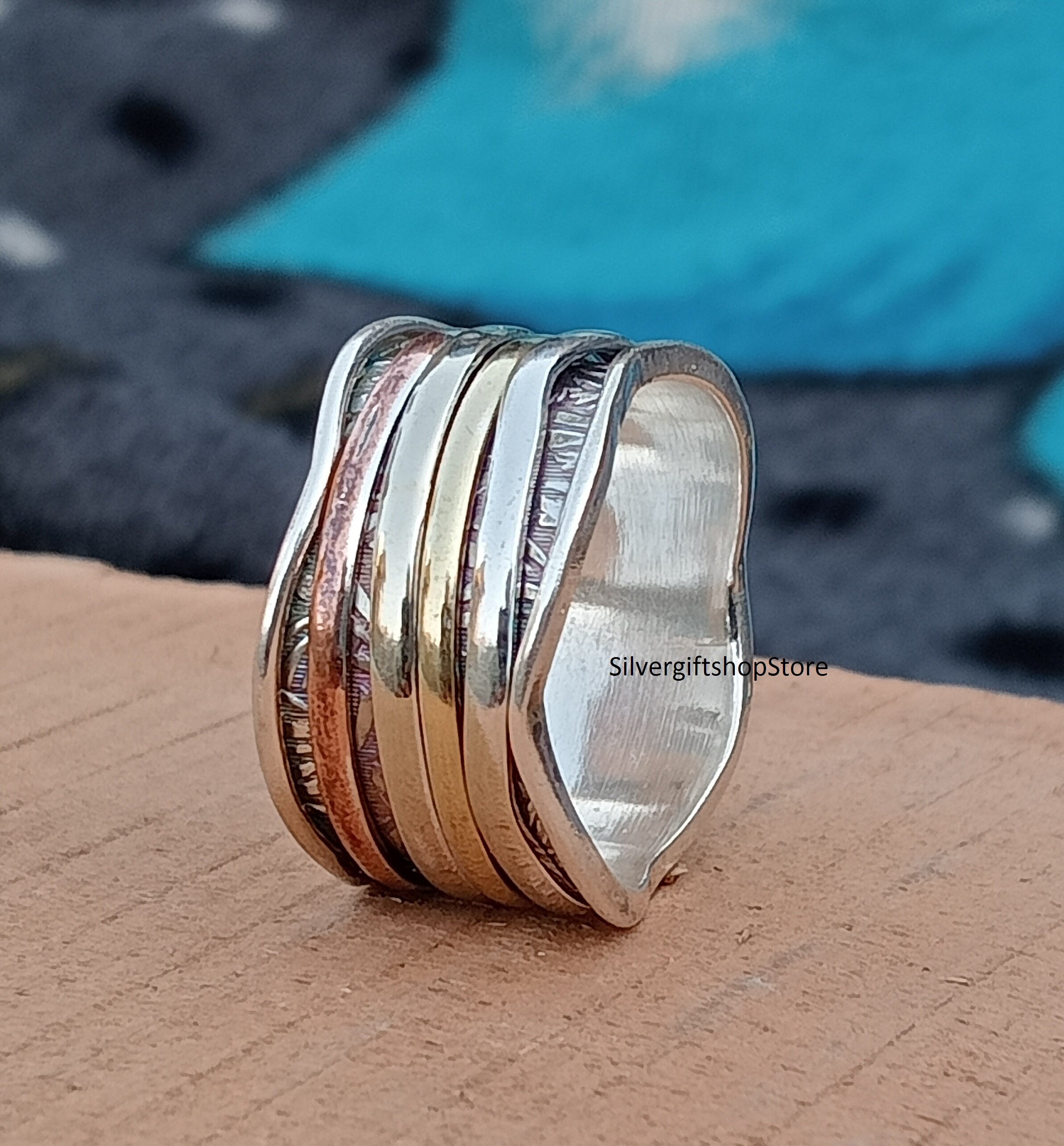 ハンドメイド925スターリングシルバーのスピナーリング：不安を癒す 
