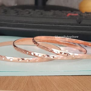 Handmade Hammered Rose Gold Plated Bangles - Set of 3