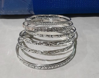 Silver Bangles, Six Set Of Bangles, Set Of Bangles, Silver Bangle, 925 Silver Sterling Bangle, Flower Bangle, Women Bangles, Set Of Bangle.