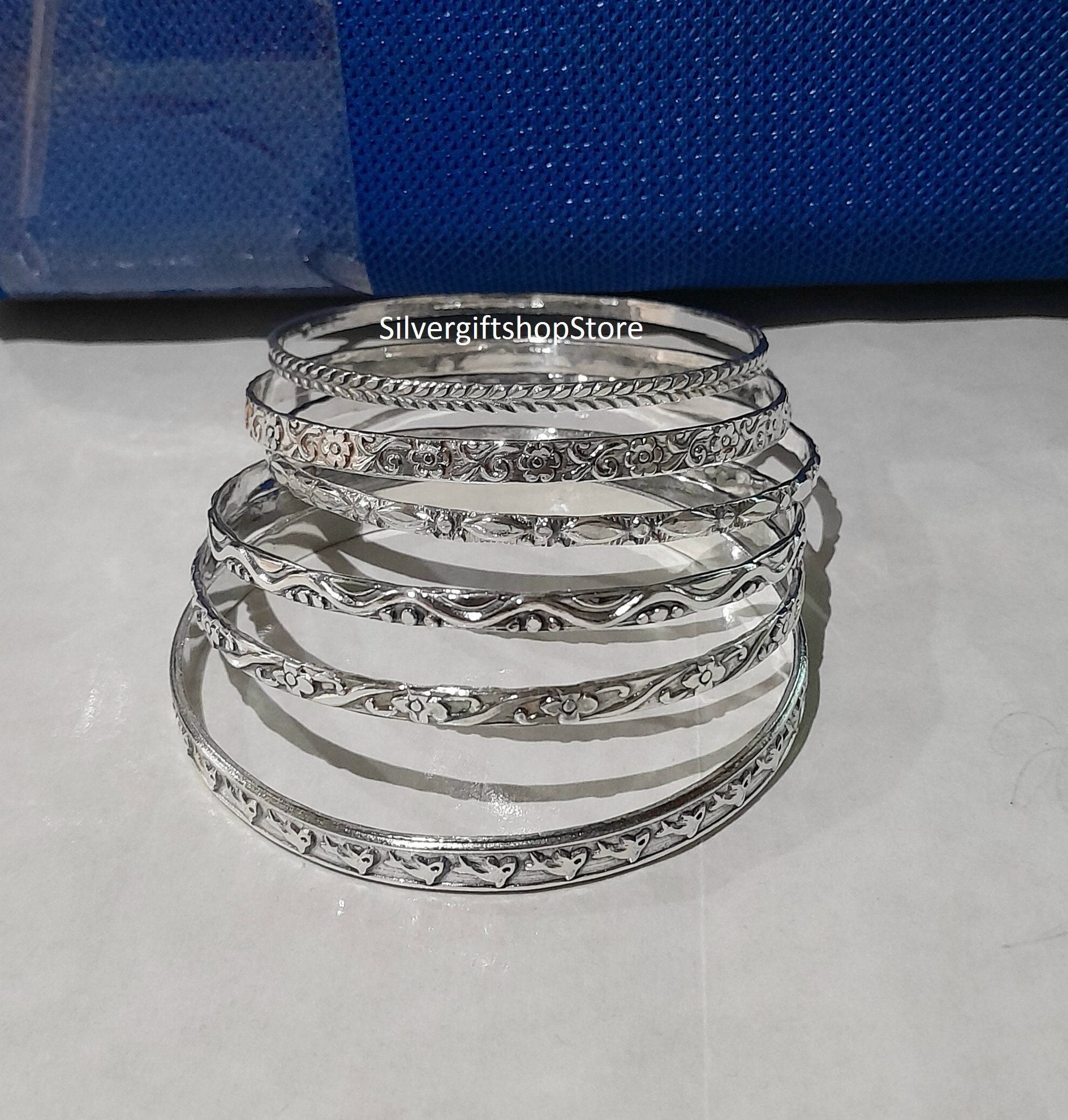 Sterling Silver Bangle Set: Six Floral 925 Bangles - Etsy