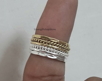 Stacking Ring Set, Set of 6 Gold and Silver Stackable Rings , Sterling Silver and 14K Gold Filled Stackable Rings, Mixed Metals, GIFT RING.