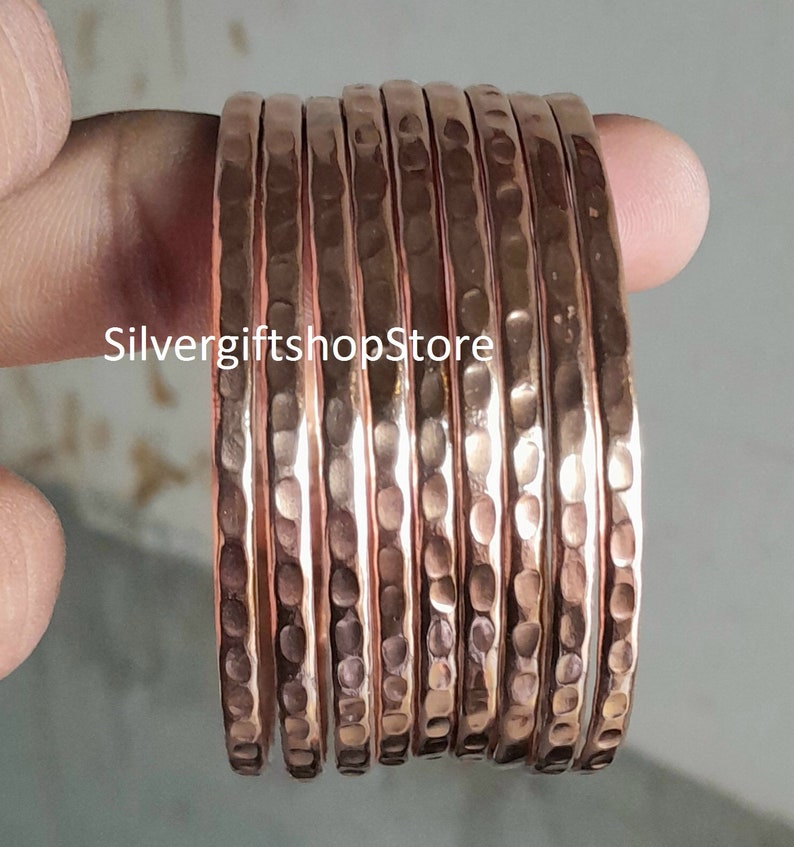 Set of Solid Copper Bangles / Set of 9 Pc Hammered Bangles / Pure Copper /Copper Bangles / Bracelets / Gift For Women /Wedding Gift. image 6