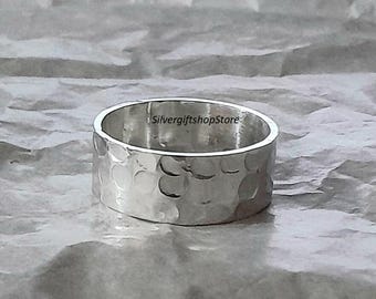 Hammered Sterling Silver Band Ring: Rustic Wedding Band