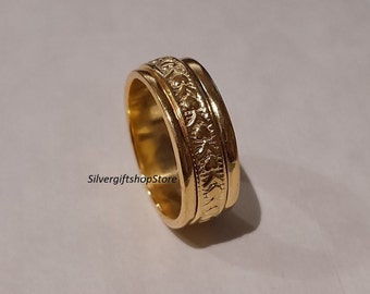 Bague toupie plaquée or 18 carats, bague agitée, bague faite main, bague anti-anxiété, bague plaquée or jaune, cadeau pour elle, bague femme, bague cadeau de mariage