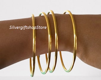 18K Gold Filled Bangle| Set Of 4 Gold Plated Bangles  | Gold Stackable Bangle | Bangles for Women | Plain Bangle Bracelet, Anniversary Gifts